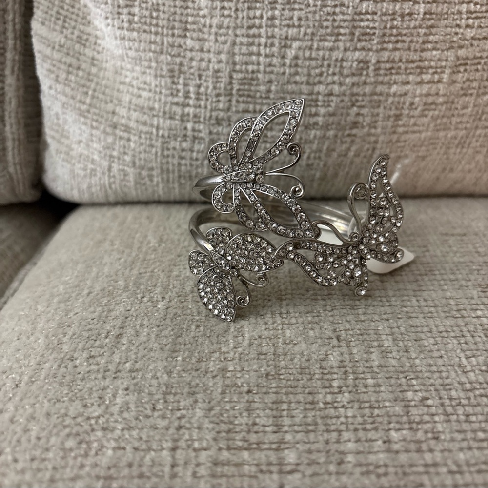 New York & Company Silver Tone Rhinestones Butterflies Bracelet